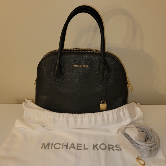 Michael Kors | Mercer Large Leather Dome Satchel, Black - Picture 3 of 16